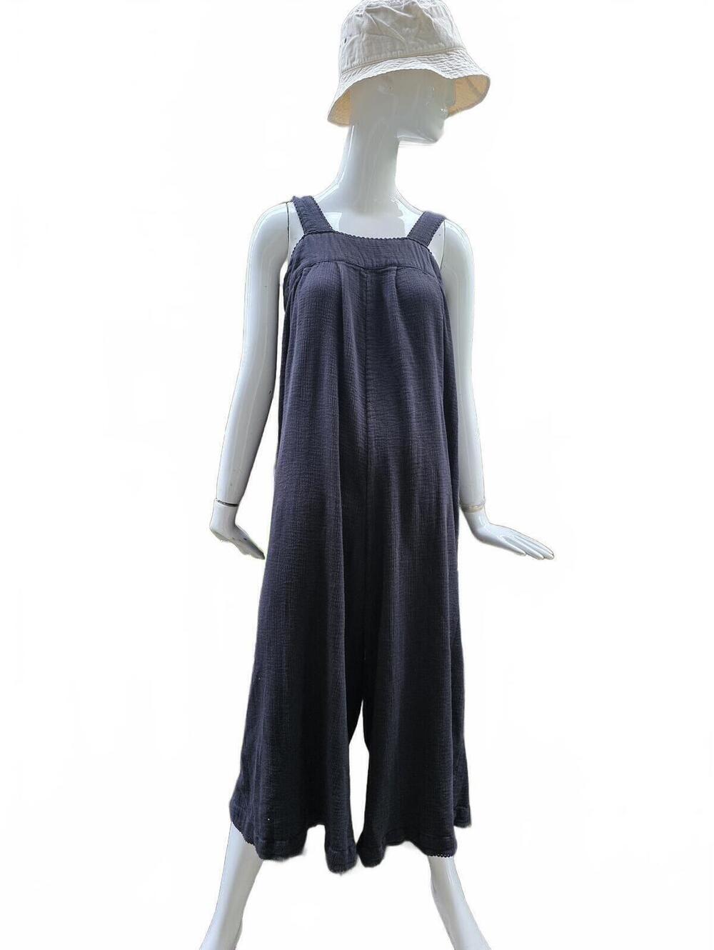 World Market 100% Cotton Wide Leg Jumpsuit Boho Black S/M